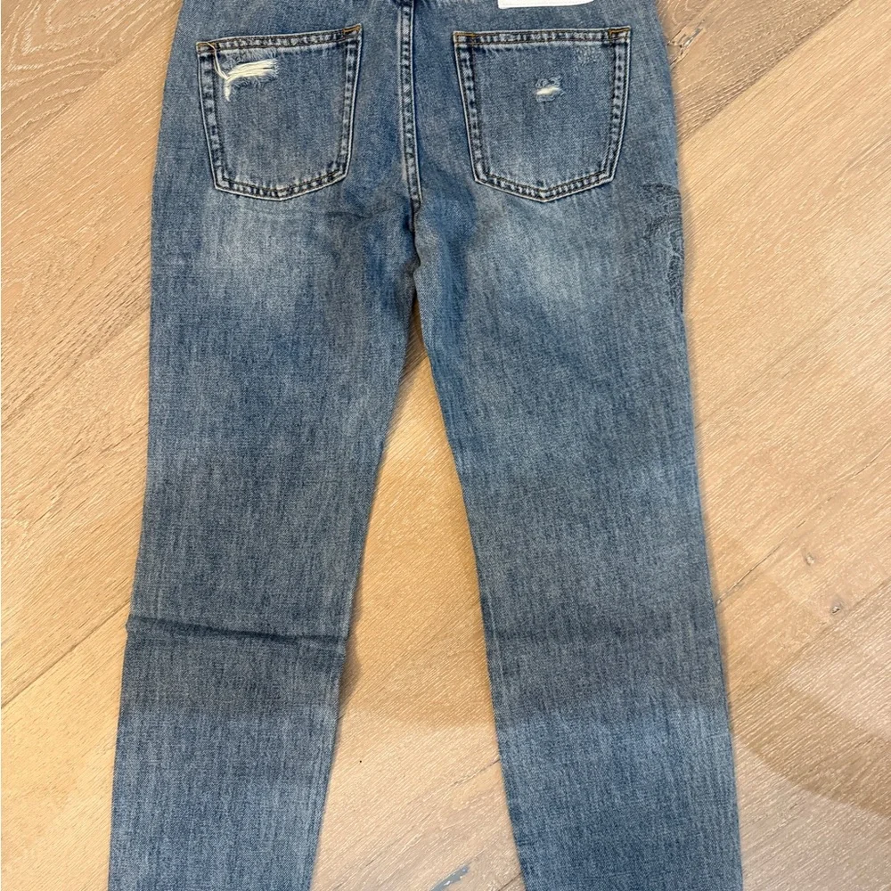 Free People Sandrine Rose denim jeans Palm Tree Embroidered size 26 NWT